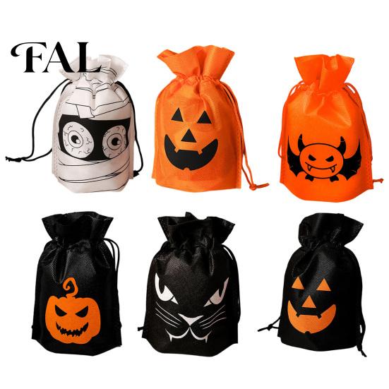 Halloween Pumpkin Bags for Kids 5 Pcs Treats Bag, Non-woven Fabric Candy Portable Snack Drawstring Goodie Party Favors Lightweight Totes Sweets