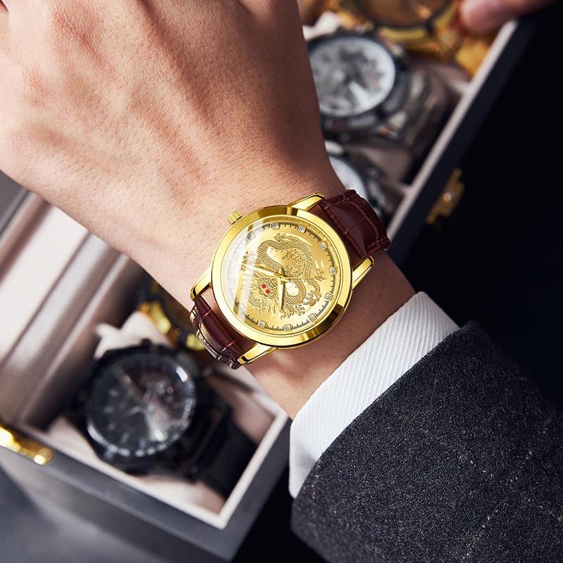 Classic Mens Quartz Watch With Leather Strap And Decorative Dial For Casual Wear