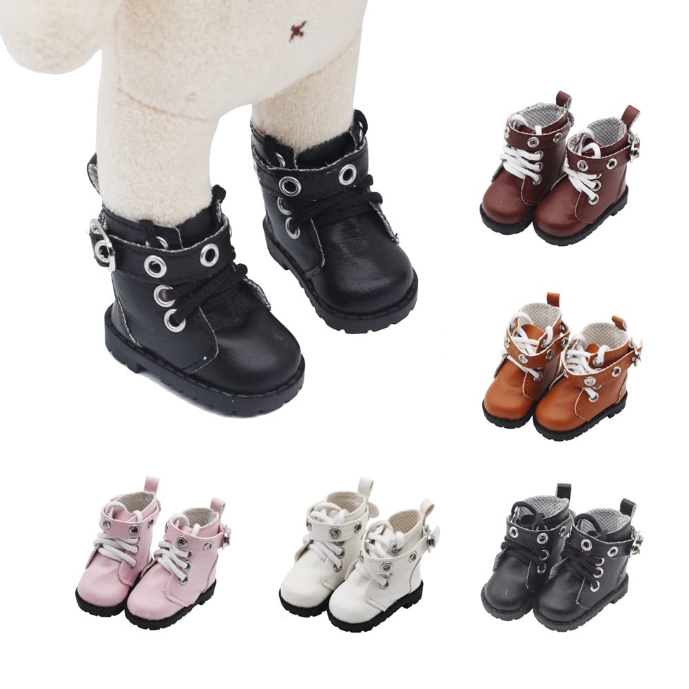 Niannyyhouse 20cm Plush Biker Boots, 5.5cm Long, Cotton Doll Leather Shoes (White)