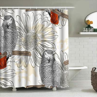 Vintage Boho Floral Parrot Bath Shower Curtain Modern Home Decor Waterproof Fabric Print Bathroom Accessories White/Black/Owl De