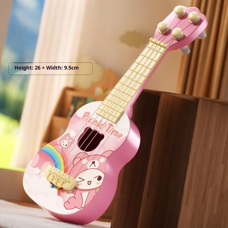 1 Stück Lern- und Bildungsgeschenke 26/35 cm Kindergitarre 4 Saiten Musikinstrument mit Plektren Simulierendes Yukrili Musikspielzeug