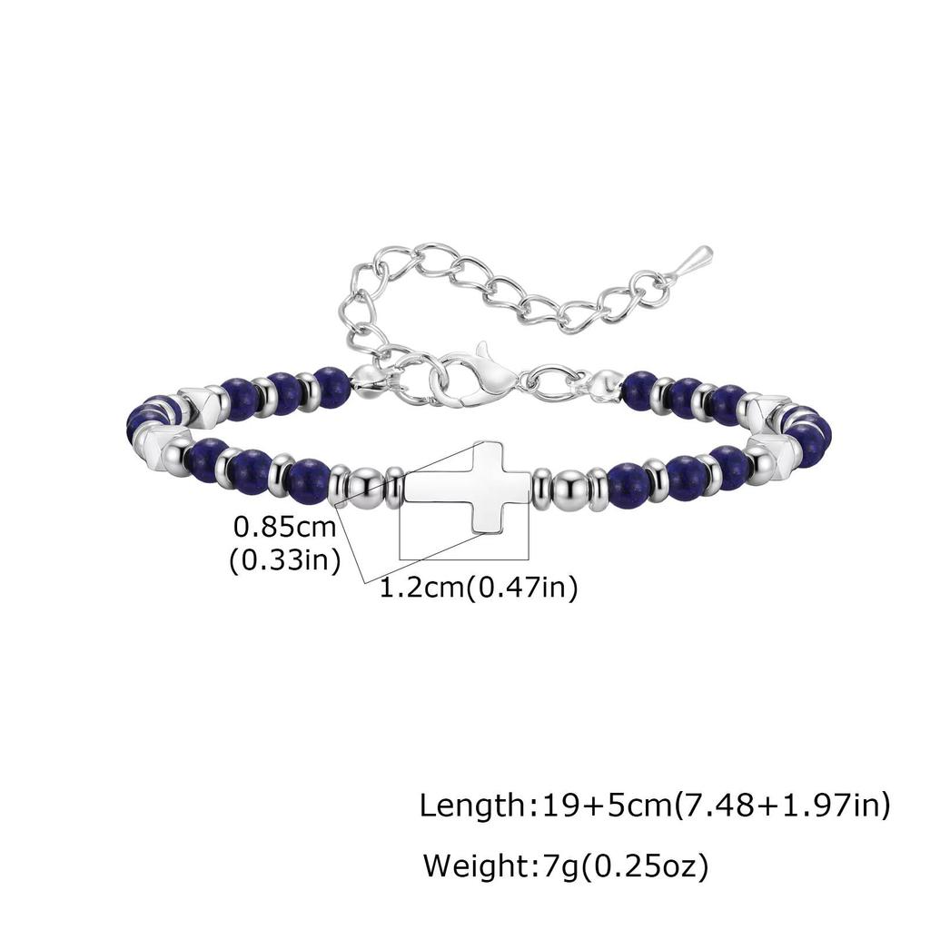 Vnox Men's Cross Natural Stone Beads Bracelets, 19-24cm Adjustable Length Lobster Clasp Trendy Chain Wristband Jewelry for Him