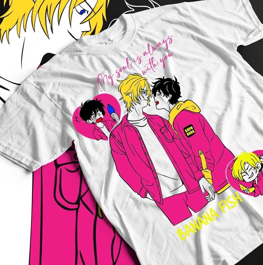 Аниме Футболка Унисекс Banana Fish - Эш Линкс Эйджи Карт Каваи Футболка, Одежда Манга S