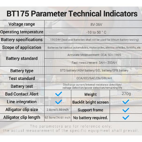 12V 24V Car Lead-Acid Battery Tester Analyzer Auto Load Test ANENG BT175 50~ 1999CCA Charging Circuit Loads Diagnostic Tools