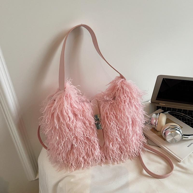 

Trendy Faux Shearling Tote Bag Women Y2K Simple Crossbody Shoulder Bag Winter New Comfortable and Versatile Texture Storage Bags