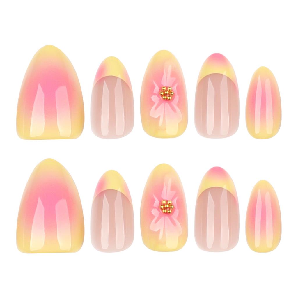Rouge-Verlauf 3D-Blumen-Fingernägel - Trendige europäische und amerikanische französische gelbe Nagelkunst