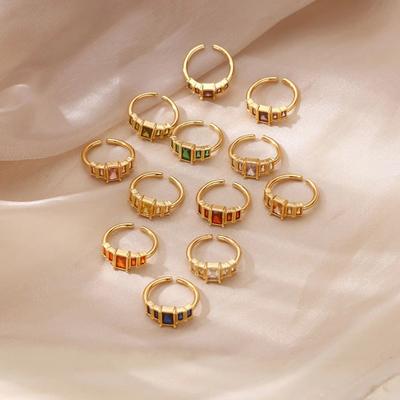 Color December Birthstone Ring Simple Rectangle Zircon Women's Ring Geometric Pattern Open Ring Set