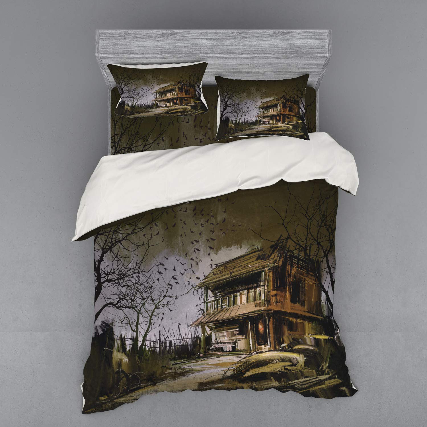 

Haunted House Duvet Cover Set for Teens Queen Lightweight Down Quilt Covers Room Decor 2 Pillowcases 1 Duvet Cover No Comforter (135x200cm)