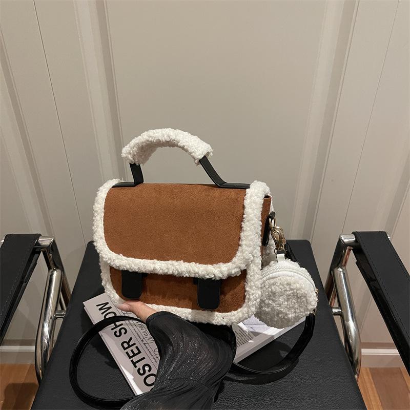 Women Light Luxury Fashion Korean Style Casual Frosted Splicing Commuter Versatile Crossbody Small Square Bag