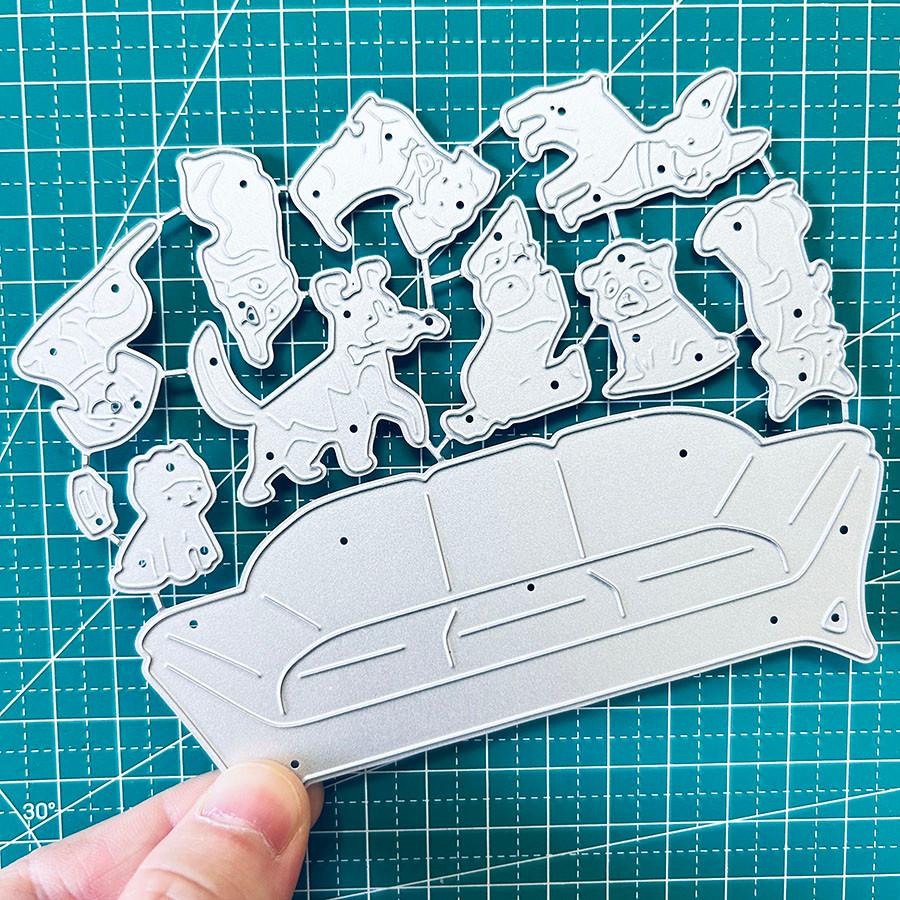 2 Stück/Los Hunde Stanzformen für Kartenherstellung, Welpen Metallschneidformen, Metallstanzform, Scrapbooking Stanzformen, DIY geätzte Prägeschablone für Bastelarbeiten