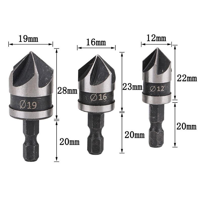 3Pcs Hex Countersink Boring Set For Metal Drill Bit Tools Hexagonal Carbon Steel