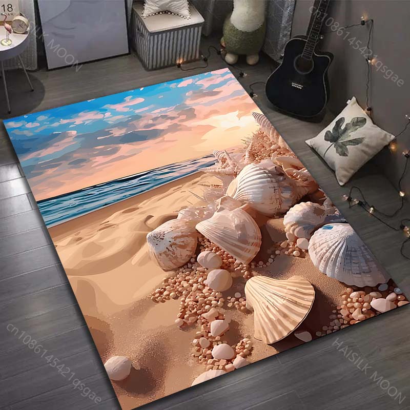 

1PC Seashells on beach at sunset Carpet for Living Room Bedroom Sofa Home Decor Rus Non-slip Floor Mat Luxury Gift 40cm x 60cm