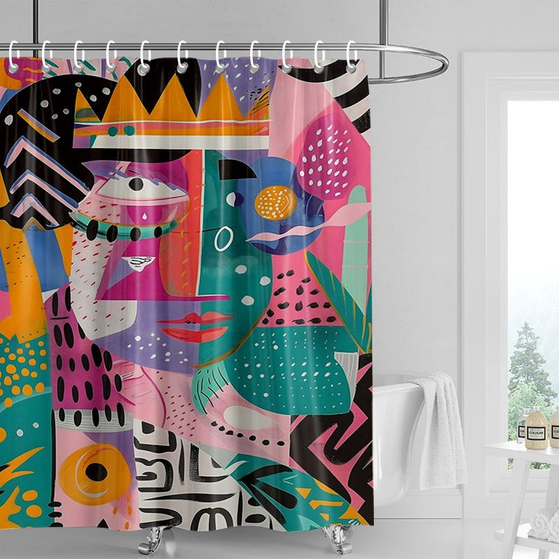 Bohemian Shower Curtain - Dancing Silhouette Art with Tropical Leaves Birds,Watercolor Bathroom Decor for Artistic Bath Spaces