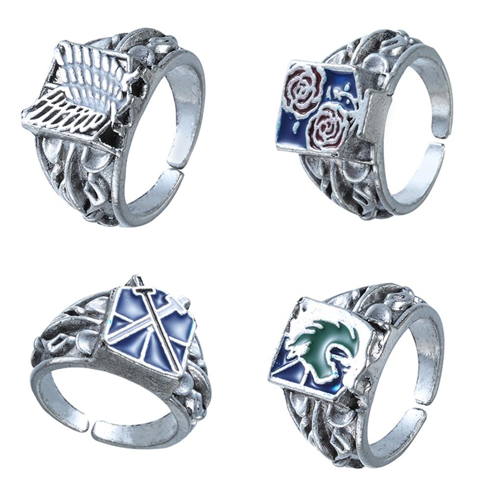 Anime Attack On Titan Wings of Liberty Enamel Ring for Women Men Rose Sword Flag Finger Metal Rings Fans Cosplay Party Jewelry