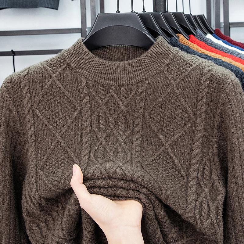Men's Winter Jacquard Knit Sweater - Thick, Warm, Half-High Collar, Fashionable for All Ages