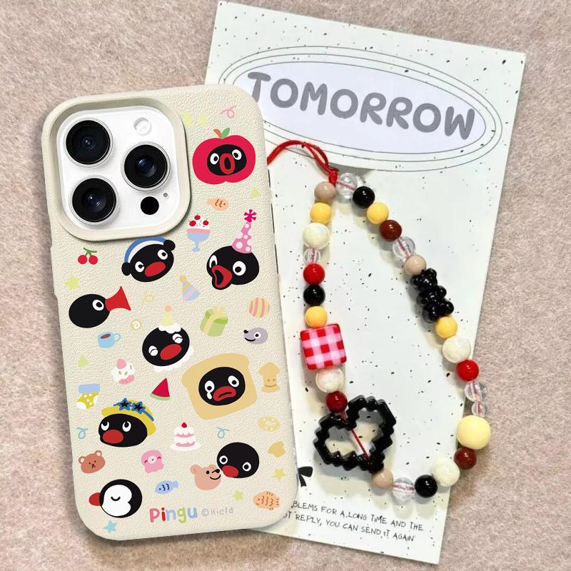 Case For Redmi Note 14 4G 13 12 PRO 5G Plus 11S 13C 14C 12C 12 13 A5 A3 Bracelet Chain Cute Pingu PU Leather Cover