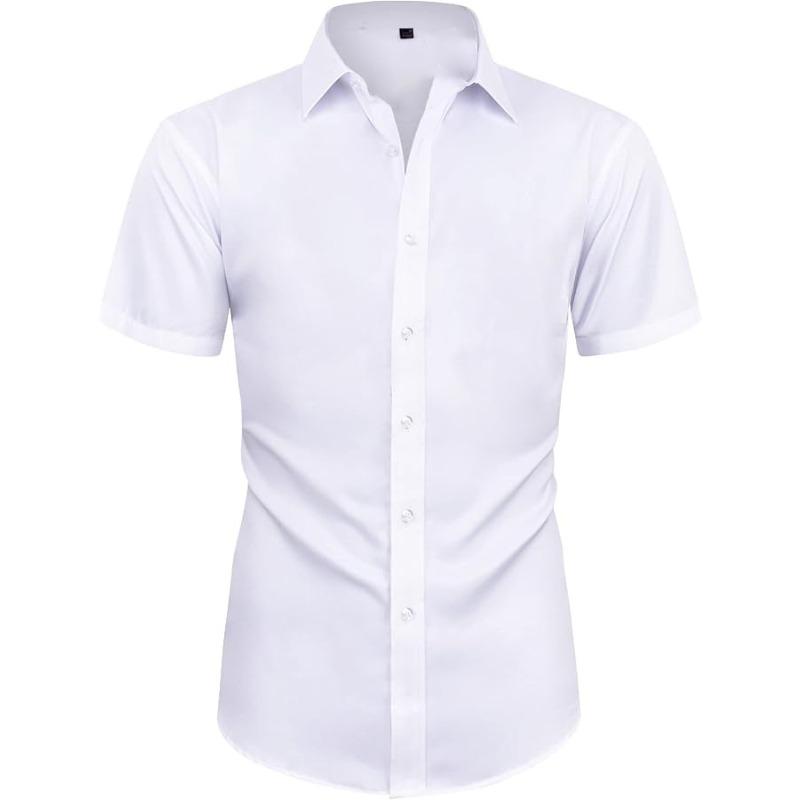 Рубашка с коротким рукавом на пуговицах | Дышащая ткань | Приталенный крой | Повседневный деловой стиль 38 белый