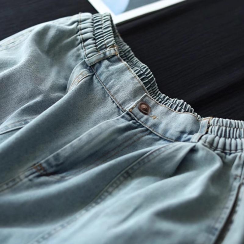 Johnature Woman Autumn Fashion Vintage Style Splicing Washing Loose Pants Korean Elasticated Waist Solid Color Pants