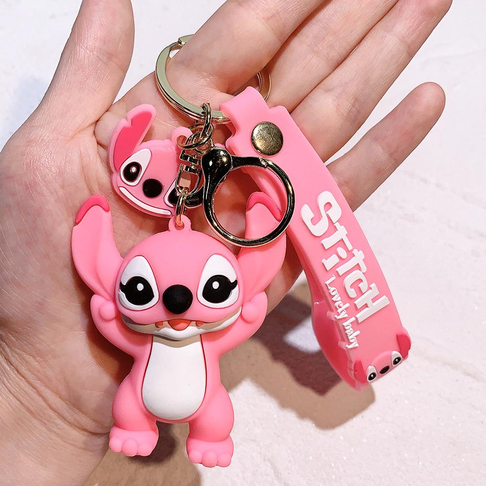 Stitch Keychains Car Key Handbag Accessories Pink Angel Anime Figures Keyring Christmas Gift