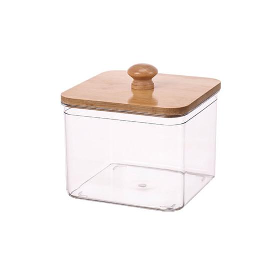 Wäscheperlen Aufbewahrungsbox mit Bambusdeckel Große Öffnung Acrylbehälter Waschpulverperlen Feuchtigkeitsgeschützter Organizer