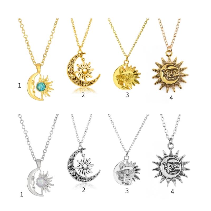 Elegant Sun Moon Pendant Necklace Unique Sun and Moon Charm Necklace Adornment Beautiful Opal Adorned Neck Chain Jewelry