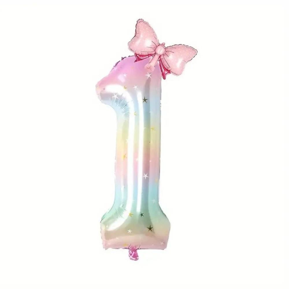 New 40Inch Birthday Number Ballons Colorful Gradient 0-9 Digit Pink Bownot Balloons Foil Helium Balloon Birthday Decorations