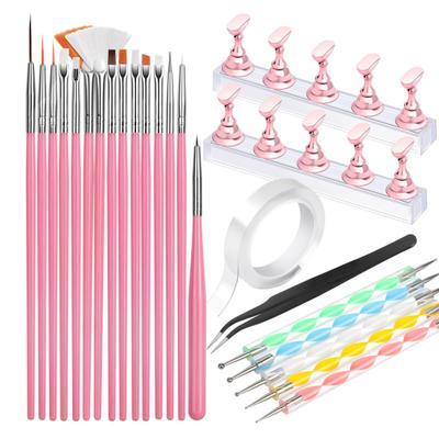 23Pcs Manicure Pen Set Nail Stand Tweezers Double-Sided Nail Point Tool Nail Brush Kit for Nail Art Professional Nail Design Tools