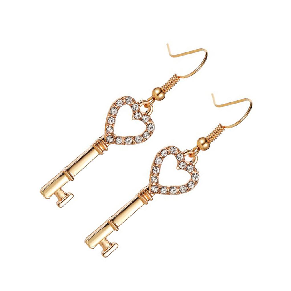 Hohle Hängeohrringe für Damen Mädchen Hängende Herz Schlüssel Ohrhänger Party Schmuck Geschenk Herz