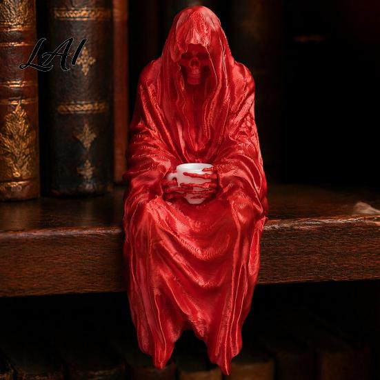 Durable Pla Sculptures 3D Printed Tabletop Gothic Figurine Grim Reaper Sitting Statue Small Bookshelf Accents Spooky Sculpture for Garden