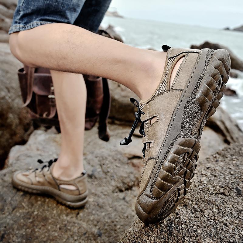 Fashion Golden Sapling Retro Casual Shoes Summer Men's Sandals Outdoor Beach Shoe Platform Sandals Men Genuine Leather Sandales Hommes