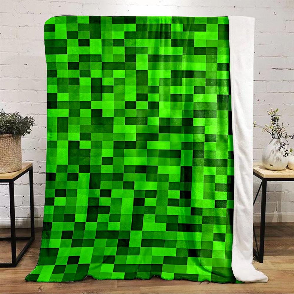 Pixelated Green Pattern Design Flannel Blanket for Bedroom, Living Room, Sofa, and Nap Sofas.