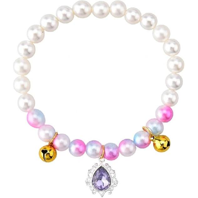 Pearl Cat Collar with Bell Rhinestones Teardrop Pet Necklace for Small Dog Colorful Pearls Elastic Charm Collar for Cats Puppy Wedding Party Dress