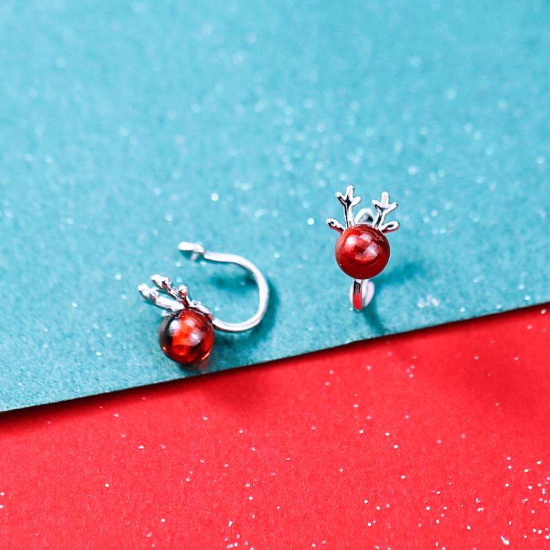 Red Garnet Antler Ear Cuff - No Piercing Mori Style for Women