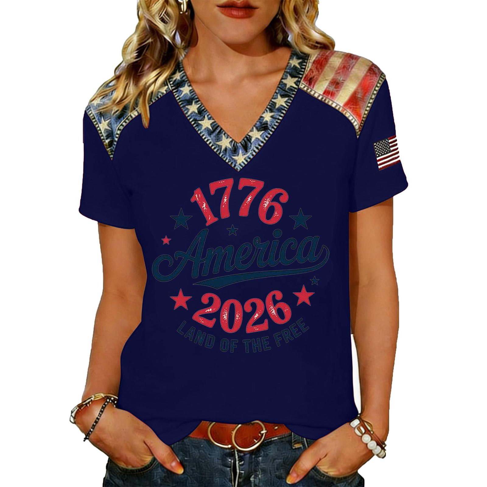 

Women’s Casual V Neck Short Sleeve Pullover T Shirt Top with Printed Graphic and Decorative Shoulder for Everyday Wear XXL синій