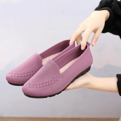 Zapatos de mujer de primavera y otoño, zapatos de lona informales a la moda, tejido con mosca, fondo suave, zapatos de tela transpirables con fondo plano de pescador