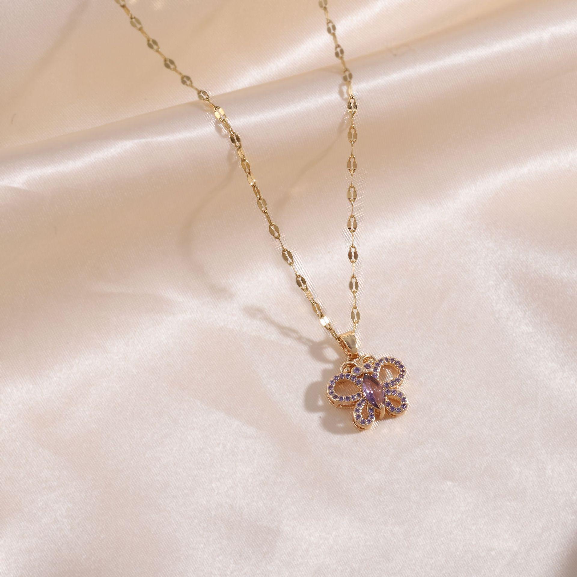 

Cute Colorful Zircon Butterfly Pendant Necklaces for Women Girls Stainless Steel Chain Trendy Sweet Jewelry Accessories Gifts