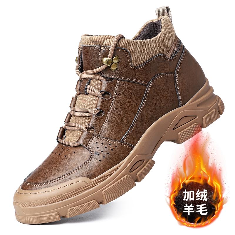 

Модные зимние плюшевые повседневные мужские туфли ручной работы из кожи, кроссовки, удобные мужские высокие лоферы, мокасины, обувь для вождения, мужские 44