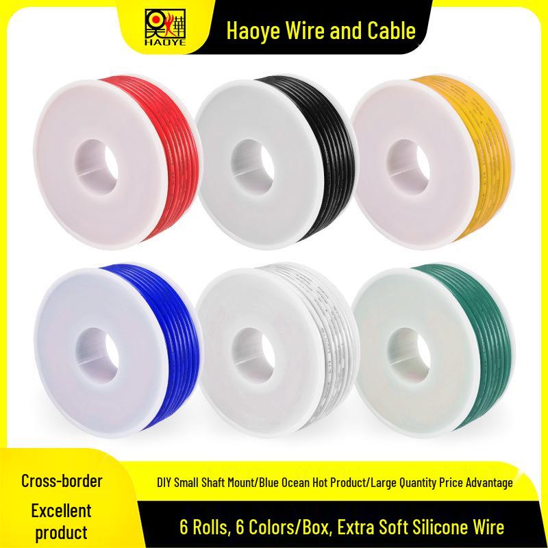 6 Rolls 6 Colors Special Soft Silicone High-Temperature Resistant Wire, 30-16AWG for Model Aircraft
