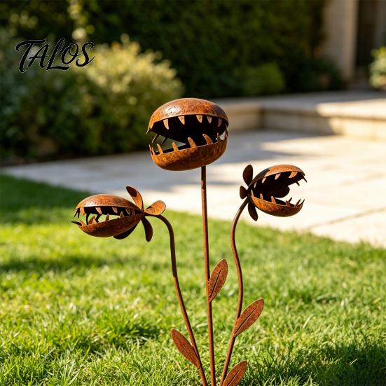 Rusty Garden Stake Carnivorous Plant Stake, Metal Venus Flytrap Sculpture, Sculpture Monstrous Ornament for Yard Flower Bed Lawn Rust-colored Decor