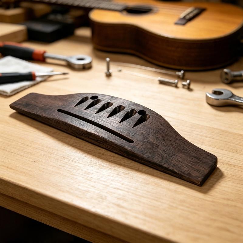 Ebony Wood 6 String Guitar Bridge Replacement Part with Drop Shaped String Holes and Long Bridge Slot for Guitar Repair Maintenance