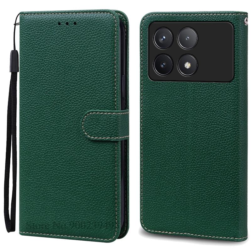 

Чехол F6 Pro для POCO F6 Pro, силиконовый кожаный чехол-кошелек, флип-чехол для Xiaomi Poco F6 Pro 5G, чехол-книжка, Fundas for POCO F6 Pro 5G темно-зеленого