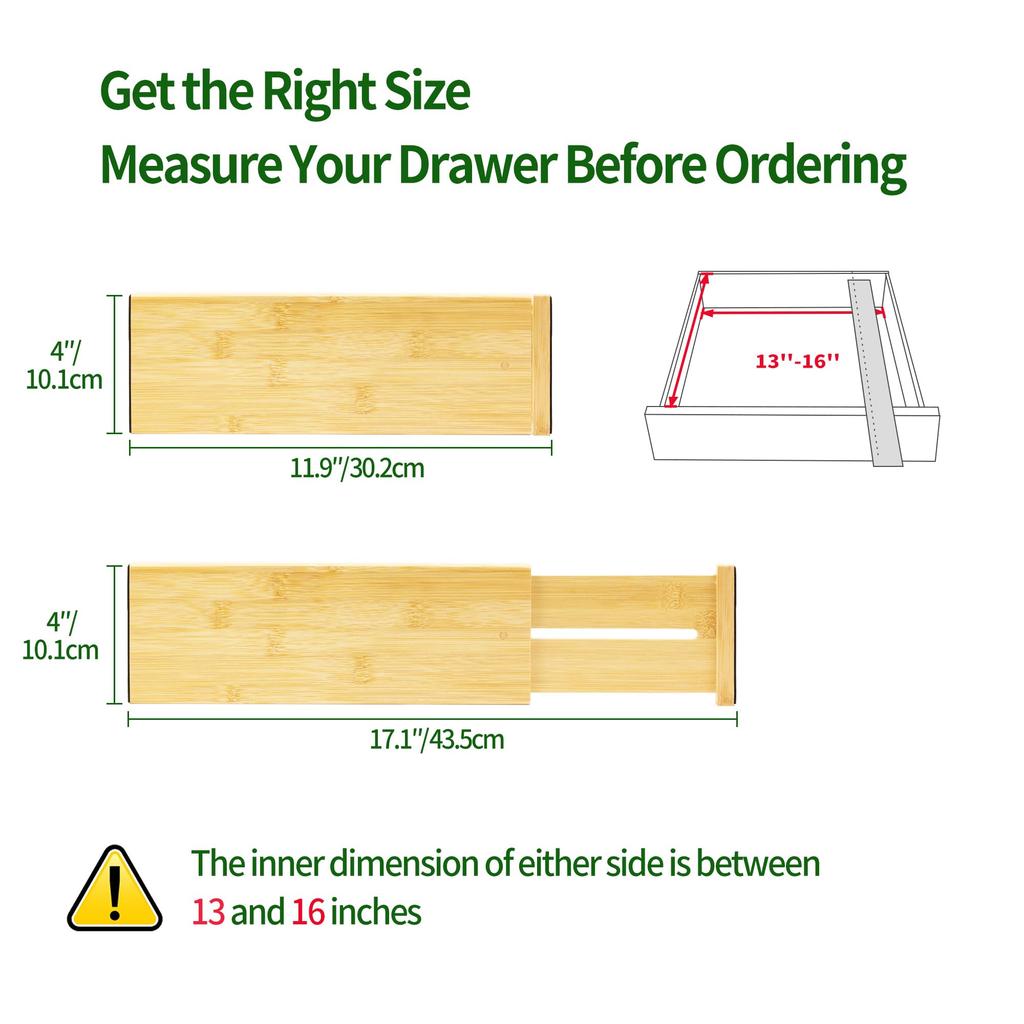 VaeFae Bamboo Drawer Adjustable Drawer Organizer for Extendable Dresser Separator for Office Divider, Clothes, (30.2-43.5cm) Bedroom, Bathroom,