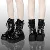 Punk Style Round Head Thick Bottom Buckle Belt Spice Girl Short Boots Sub-culture Cross Decoration Martin Boots 2025 Autumn and Winter New