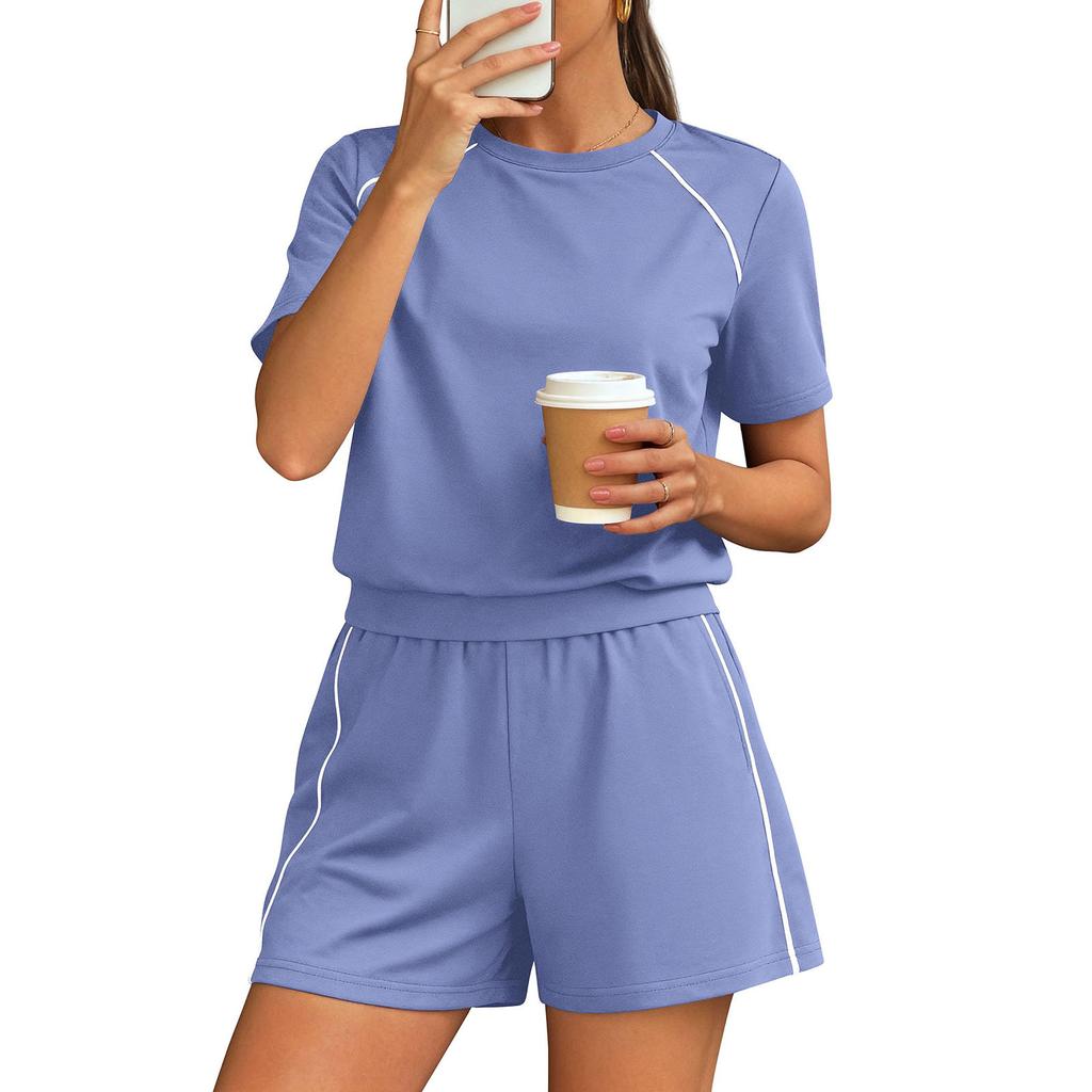 Women's Fashionable Loose-Fit Short-Sleeve Top + Shorts Casual Two-Piece Set