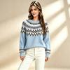 2026 Autumn and Winter Retro Fair Island Jacquard Crew Neck Sweater Women's Loose Lazy Soft Waxy Knitted Sweater Jumper