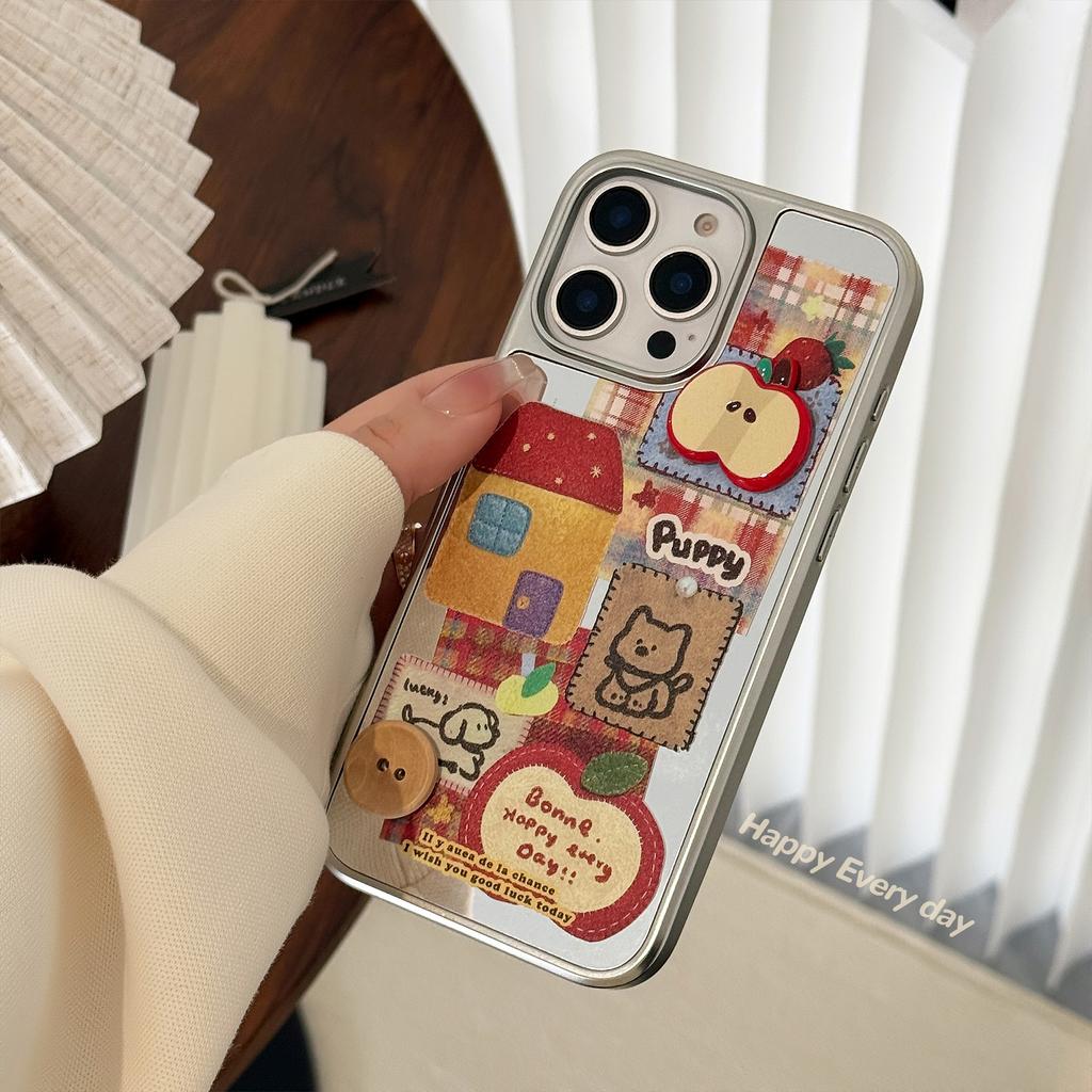 Three-dimensional Red Apple Cartoon Suitable for IPhone16 Mobile Phone Case 15pro Max Mirror 13 Hanging Chain 14