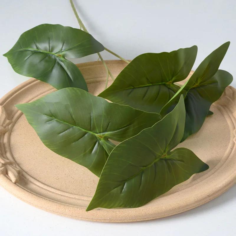 50cm Artificial Plants Film 5 Forks Colorful Taro Leaves Table Decorative Simulation Green Plant Leaf Wedding Decoration Floral