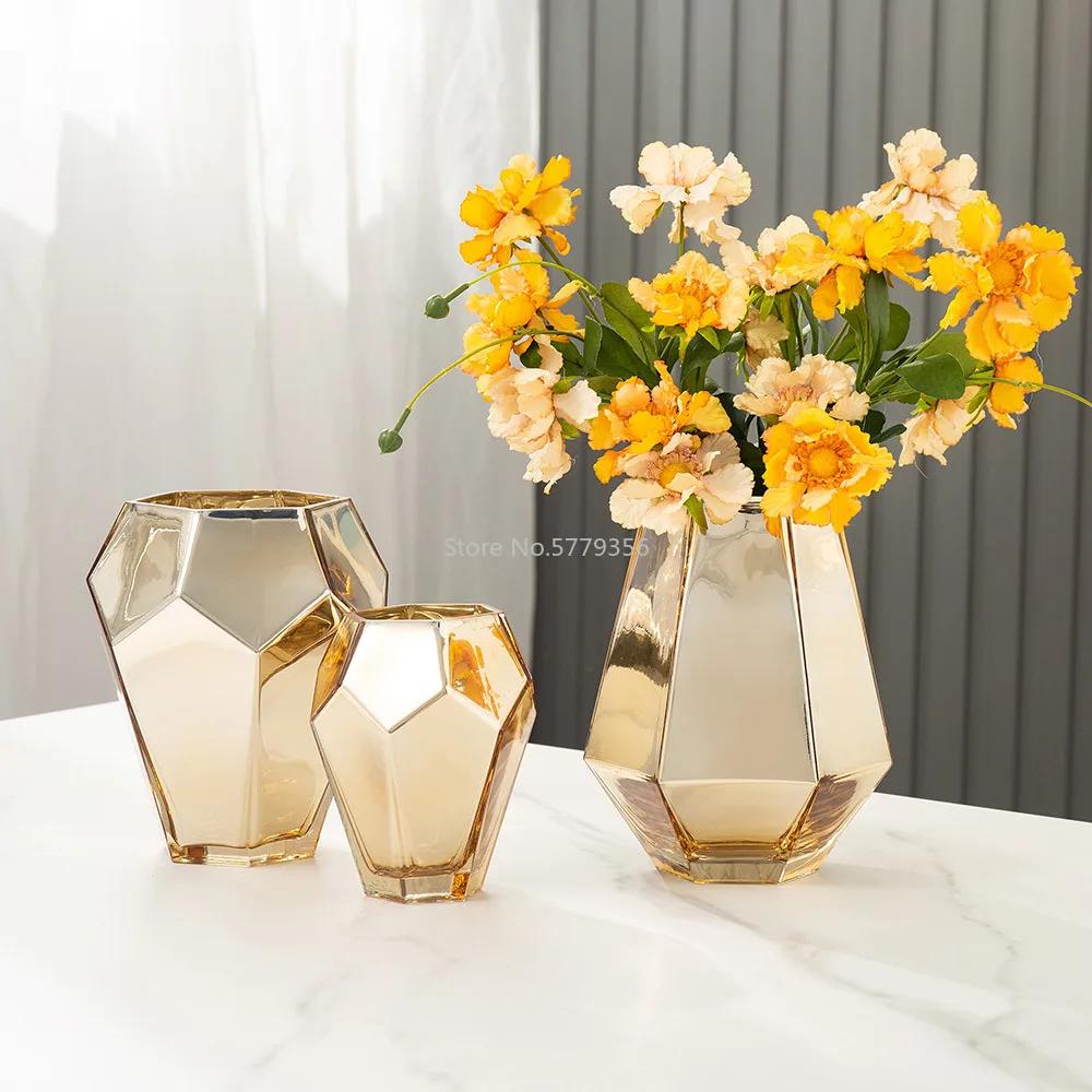 Nordic Style Electroplating Process Glass Vase Modern Decorative Vases Living Room Decoration Home Decor Vases For Interior