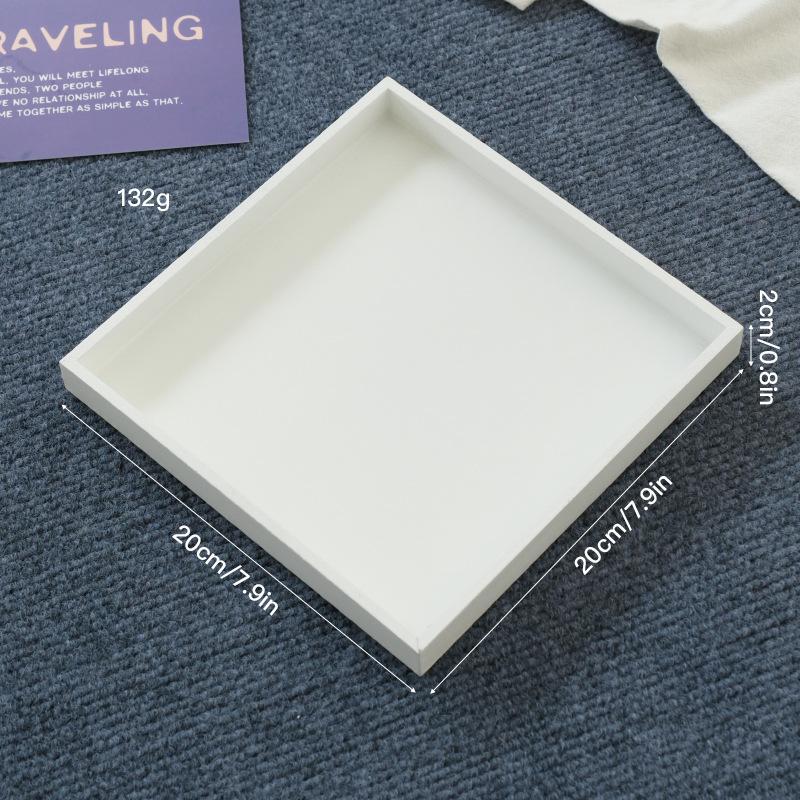 2PCS Modern Zakka Style Wooden Tray 20x20x2cm, White Solid Wood Desktop Organizer for Cosmetics & Postcards