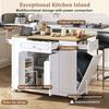 Kitchen island with casters, extendable dining area with multifunctional drawers and waste bin compartment, ideal for kitchen and dining room (white)